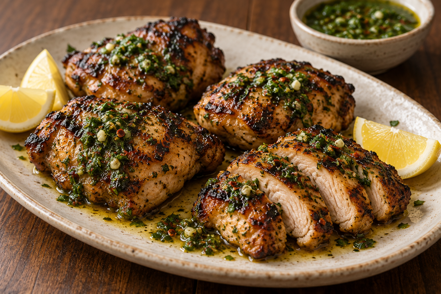 Grilled vegetables dressed with chimichurri